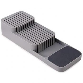 Joseph Joseph Drawer Store - Bloque de cuchillos horizontal de dos niveles, Color gris, 14 x 39.5 x 7.4 cm