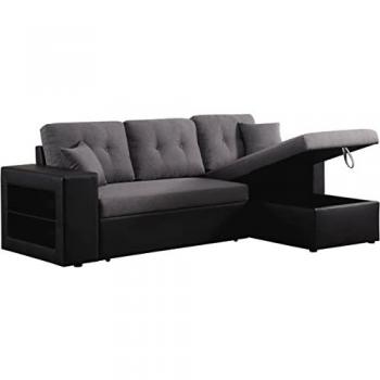 Sofá esquinero convertible/reversible Axel - Negro/Gris