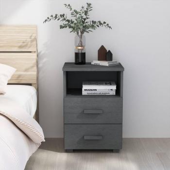 Dark Grey Pine Solid Wood Nightstand 40x35x62 cm