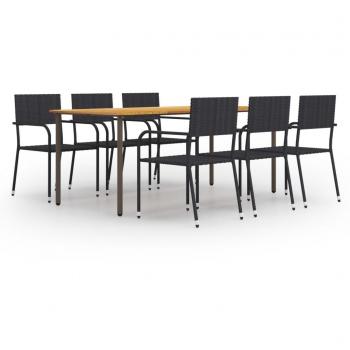 Set de muebles de comedor de jardín 7 piezas ratán PE negro