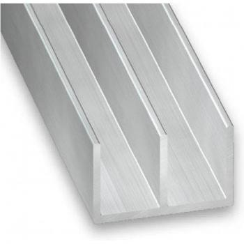 Perfil Doble U Aluminio Bruto 10x16x10x1,3 Carril Interior 6mm 2m