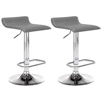 Set de 2 Taburetes Bar Dyn en Cuero PU Gris, Altura Ajustable y Giratorios con Reposapiés