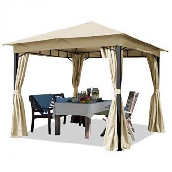 Cenador de jardín Toolport 3x3 m, lona de techo impermeable 180g/m², carpa de fiesta con 4 lados, color champán