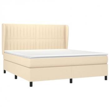 Cama box spring con colchón viscoelástico de espuma, protector, muelles ensacados, adaptable, acolchado reversible en tela color crema 160x200 cm