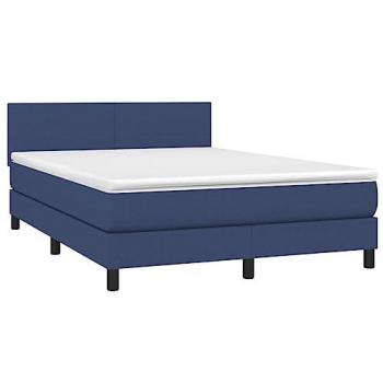 Cama box spring con colchón viscoelástico espuma protector muelles ensacados adaptable acolchado reversible tela azul 140x190 cm