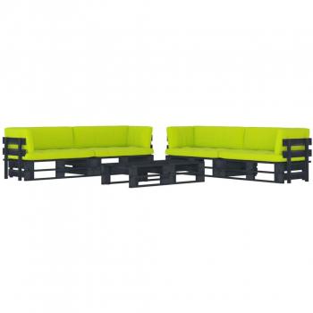 Conjunto de sofás de palets de 6 piezas con almohadas en madera de pino impregnada negra