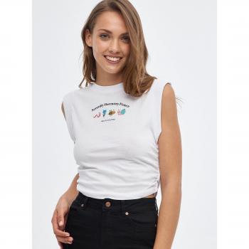 Camiseta crop sin mangas y cuello redondo con estampado gráfico y fruncidos laterales INSIDE
