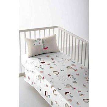 Haciendo el Indio S2800705 Juego de Sábanas para Cuna Pink Unicorn, Cuna de 80, Multicolor, 120 x 180 cm