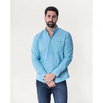 Camisa oxford liso con bolsillo en color turquesa para hombre de Spagnolo