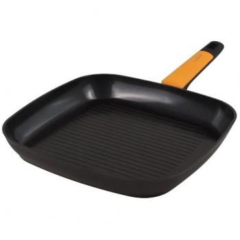 Asador Grill Antiadherente 28 cm de Aluminio Forjado con Revestimiento Cerámico Greblon, Apto para Inducción, Vitro, Gas y Horno, Mango Soft Touch Resistente al Calor