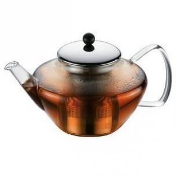 Bodum Classic - Tetera de émbolo, 0,6 l, filtro y tapa de acero inoxidable, transparente