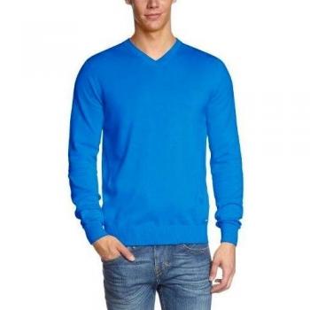 edc by ESPRIT - Jersey regular fit con cuello de pico de manga larga para hombre, talla 43, color azul