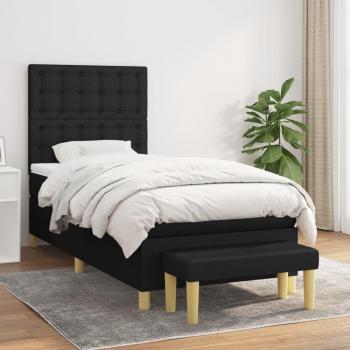 Cama box spring con colchón de muelles en tela negra 100x200 cm