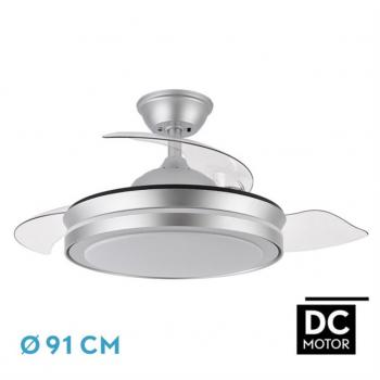 Ventilador DC Esparta Plata 72W, 6120 lúmenes, 91 grados, 3 aspas, temperatura de color ajustable (3000K-4000K-6000K), control remoto, temporizador y
