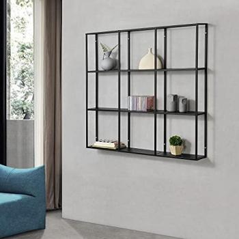 Estantería de Pared Jelsa 100x18x110 cm con 9 Espacios Abiertos en Hierro Negro