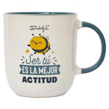 Taza Mr Wonderful - Ser tú es la mejor actitud, multicolor, dimensiones 10x9x9 cms