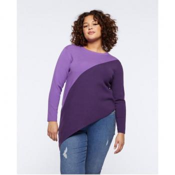 Jersey de mujer asimétrico con cuello redondo y diseño colour block diagonal
