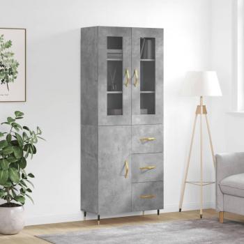 Aparador Alto de Madera Multicapa Color Gris Cemento 69,5x34x180 cm con 1 Puerta y 3 Cajones para Almacenaje Moderno
