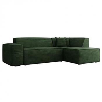 Sofá rinconero tapizado Comfivo 289 con juego de cojines, L-Form, 267x205x72cm, color verde