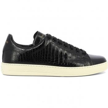 Tom Ford Men's Croc-Print Sneakers in Black | Size 10