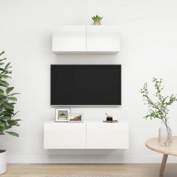 Juego de muebles para TV de 2 piezas en madera de múltiples capas pulida blanca brillante