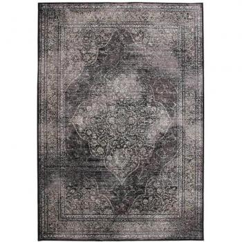 Alfombra de viscosa con estampado de medallones vintage gris 160x230