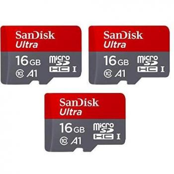 SanDisk Ultra Pack de 3 Tarjetas de Memoria microSDHC con App Memory Zone, hasta 98 MB/s, Rendimiento de apps A1, Clase 10, U1, 16 GB