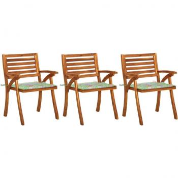 Sillas de comedor de jardín con cojines 3 uds madera maciza de acacia