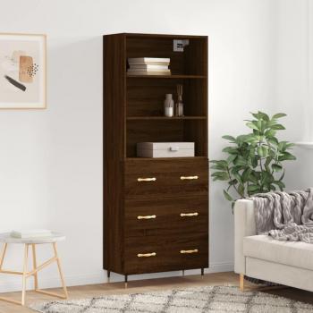 Aparador alto de madera contrachapada marrón roble 69,5x34x180 cm