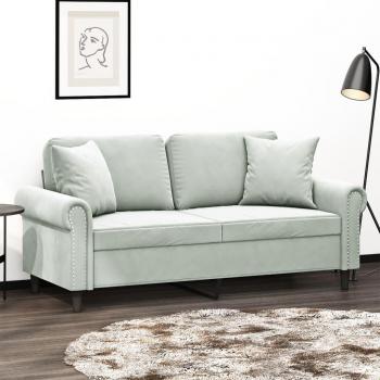 Sofá de 2 plazas con almohadas gris claro 140 cm en terciopelo Vidaxl