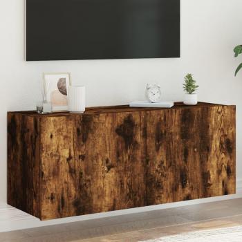 Mueble de TV de pared con luces LED roble ahumado 100x35x41 cm vidaXL
