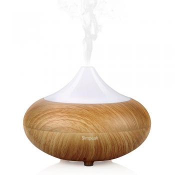 Simpeak Humidificador Ultrasonico Aromaterapia 100ml, Vapor Difusor con 7-Color LED de luz para Bebes, Hogar, Oficina, Bebe Dormitorio - Grano de Madera