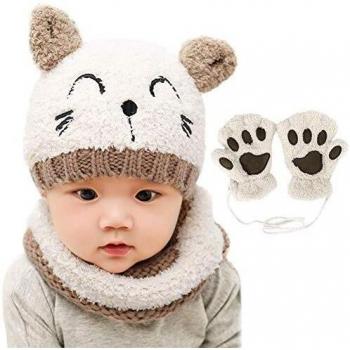 Bearbro Bufandas del Bebé, Invierno Niño Niña Sombrero y Bufandas otoño Invierno niños niñas Punto Gorras y Bufanda Guantes Traje de Tres Piezas