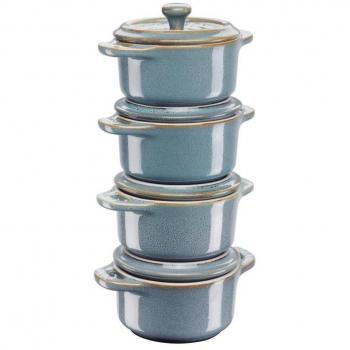 Staub Set de 4 Mini Cocottes Redondas, Capacidad de 0.2 Litros, Cerámica Multicolor, Apto para Horno y Microondas