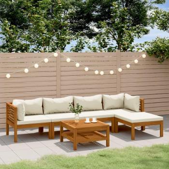 6-Piece Garden Lounge Set with Cream Cushions in Solid Acacia Wood