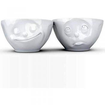 Set de 2 Tazones de Cerámica de 200 ml con Caras Feliz y Agradecido