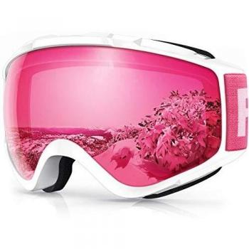 Findway Gafas de Esquí,Máscara Gafas Esqui Snowboard Nieve Espejo para Hombre Mujer Adultos Juventud Jóvenes, Anti Niebla Gafas de Esquiar OTG,Protección UV Rosa roja Esférica Lentes