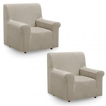 Pack 2 Fundas de Sofá Elásticas de Terciopelo Beige para Sillones de 1 Plaza (75-115 cm) - Protector Antimanchas Suave