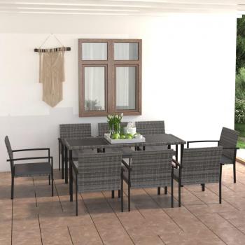 9-Piece Grey Poly Rattan Garden Dining Set