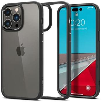 Funda Protectora Spigen Crystal Hybrid para iPhone 14 Pro - Transparente y Negro Mate