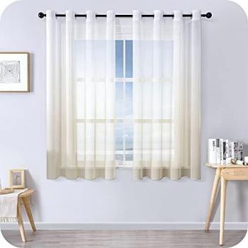 MRTREES 2 Piezas Cortinas Salon Visillos Cortos Translúcida Visillo Color Degradado Leve de Dormitorio Moderno Ventana 140×160cm Beige Visillos Salon Paneles para Habitacion Niños Sala Comedor Balcon