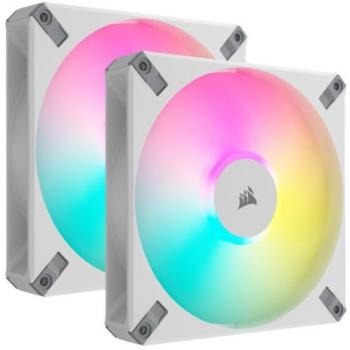 Corsair iCUE AF140 RGB ELITE 140mm PWM White Dual Fan Kit with Lighting Node CORE CO-9050138-WW