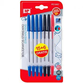 Pack de 7 Bolígrafos Multicolor con Punta de 1.0 mm - Azul, Negro y Rojo, Trazos Suaves y Consistentes