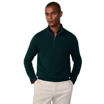 Jersey de hombre Hackett cuello alto con coderas, mezcla de lana y cachemira, verde bosque, talla XXL