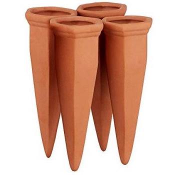 Set de 4 Irrigadores de Arcilla para Plantas, Dispositivos de Riego para Botellas de Vino y PET, Terracota