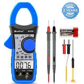 Holdpeak HP-570C Digital de Pinza Multímetro Cuentas Multímetro de Rango Automático con Detección de Voltaje CA/CC, Resistencia, Capacitancia, Diodo, Prueba de Hz, Zumbador Continuo.