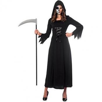 amscan- Female Grim Reaper Costume Adults-Size 8-10 Disfraz de parque femenino para adultos – Talla 8 – 10, Color negro