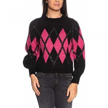 Only Jersey de cuello redondo para mujer, color negro y fucsia Negro S