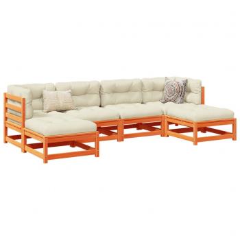 6-Piece Garden Sofa Set with Cushions in Wax Brown Solid Pine Wood