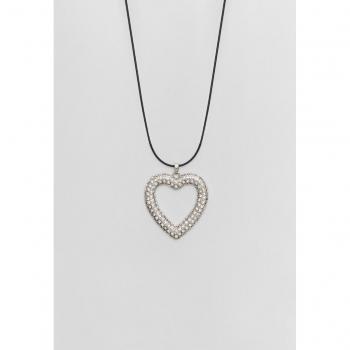 Rhinestone Heart Cord Necklace - Grey OS